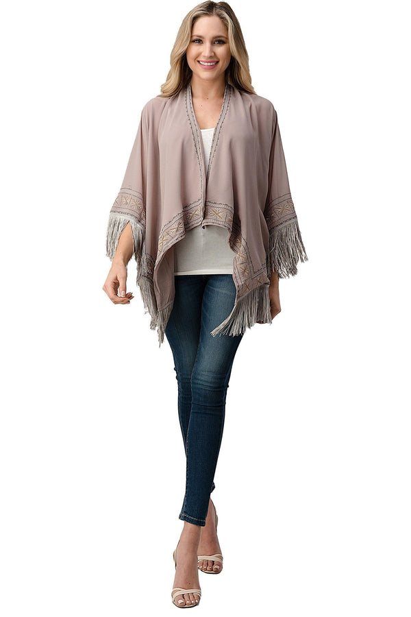 Beaded With Tassel Hemmed Cover Up Kimono Cardigan