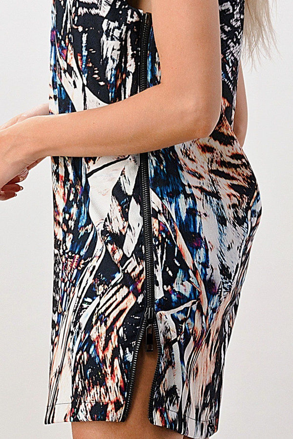 Side zipper multi abstract tunic dress