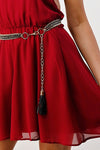 Wine color block dress with chain belt