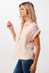 Rolled Sleeve Button-Up Satin Blouse