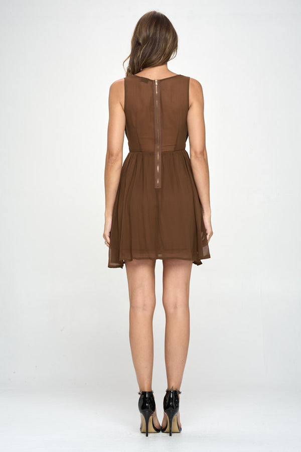 Women's Sleeveless Laser-Cut Fit and Flare Dress