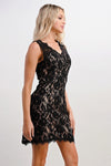 Mini lace dress two tone lace V-neck dress