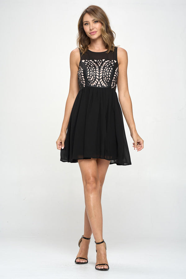 Women's Sleeveless Laser-Cut Fit and Flare Dress