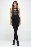 Faux Leather Peplum Top with Cutout Detail