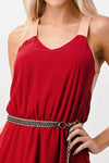 Wine color block dress with chain belt