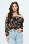 Off-Shoulder Printed Crop Top with Long Sleeves