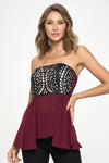 Strapless Laser-Cut Chiffon Peplum Top for Women