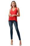 V NECK Hi Low Cami Top with Chiffon