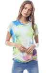 Tie Dye Jersey Top with Crew Neck Twist Hem