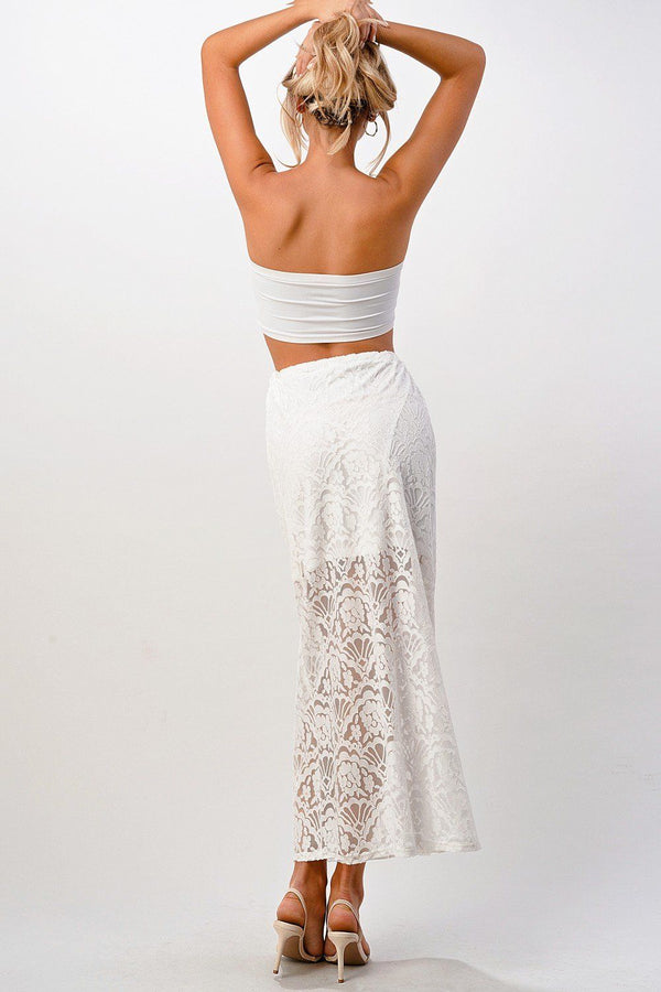 Lace maxi skirt with cotton-core bow