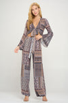 Boho Chic Bell Sleeve Crop Top and Wide Leg Pant Set