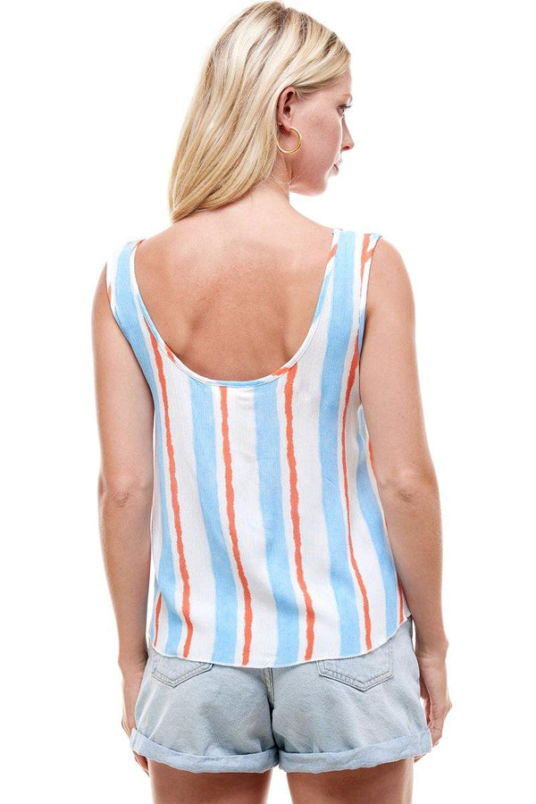 Multi Stripe Tie Shoulder Button Swing Top