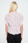 Lace Detail V-Neck Blouse with Short Sleeves