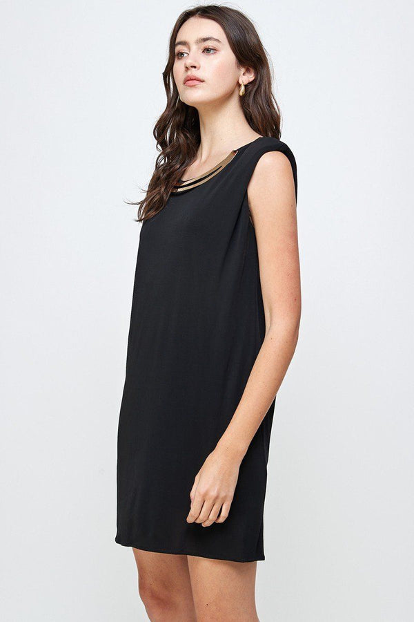 Hardware neckline shoulder pad tunic dress top