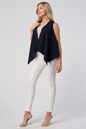 Asymmetrical Button-Down Sleeveless Vest with Layered Hem