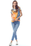 Tie Dye Jersey Top with Crew Neck Twist Hem