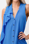 Sleeveless Button-Up Ruffle Blouse