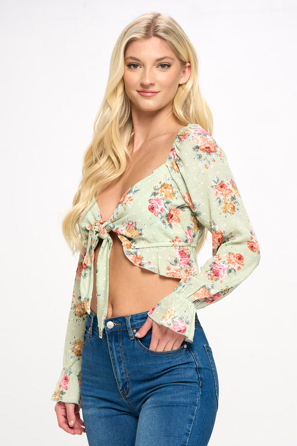 Boho Tie-Front Crop Top with Ruffle Details