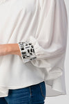 Women's Flowing Blouse with Embellished Cuffed Sleeves