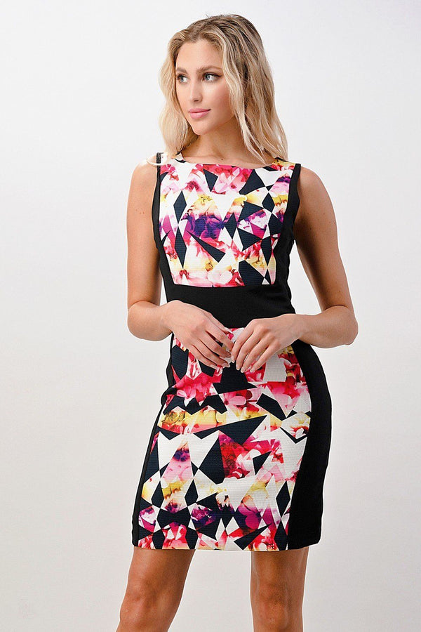 Kaleidoscope printed boat neck fashion mini dress