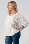 Women's Flowing Blouse with Embellished Cuffed Sleeves