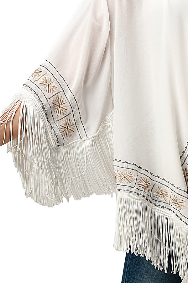 Beaded With Tassel Hemmed Cover Up Kimono Cardigan