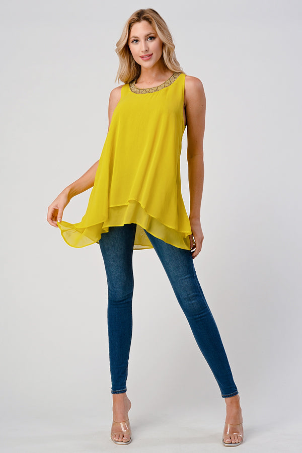 Beaded Neckline Chiffon Tunic