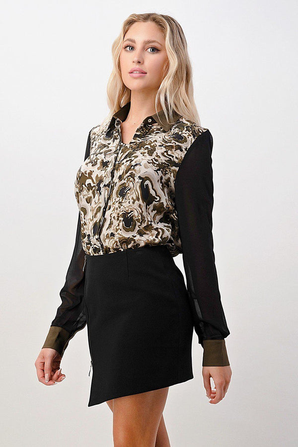 Silk wavy marble printed shirt top