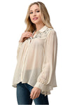 Mesh Blouse Shirt Top with Beaded Jewel Trim