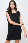 Hardware neckline shoulder pad tunic dress top