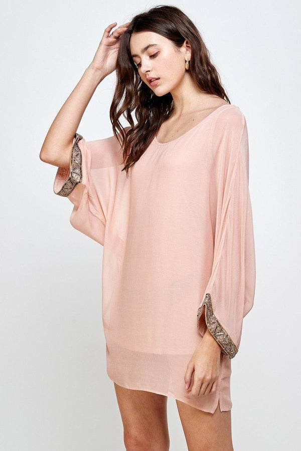 Beaded sleeve band kimono dress top