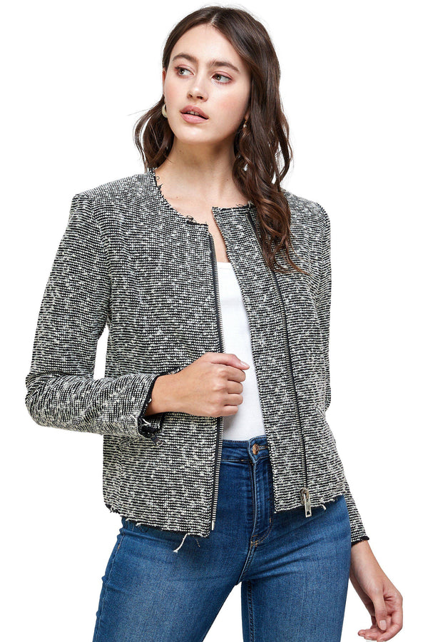 Boucle Tweed Biker Jacket Top - MILEY + MOLLY