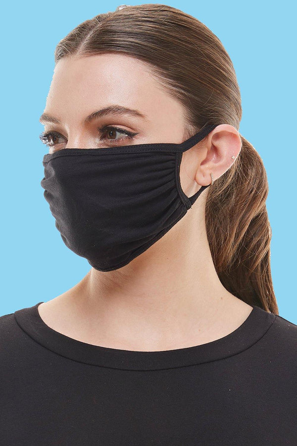 Solid black ear loop washable reusable fabric face mask