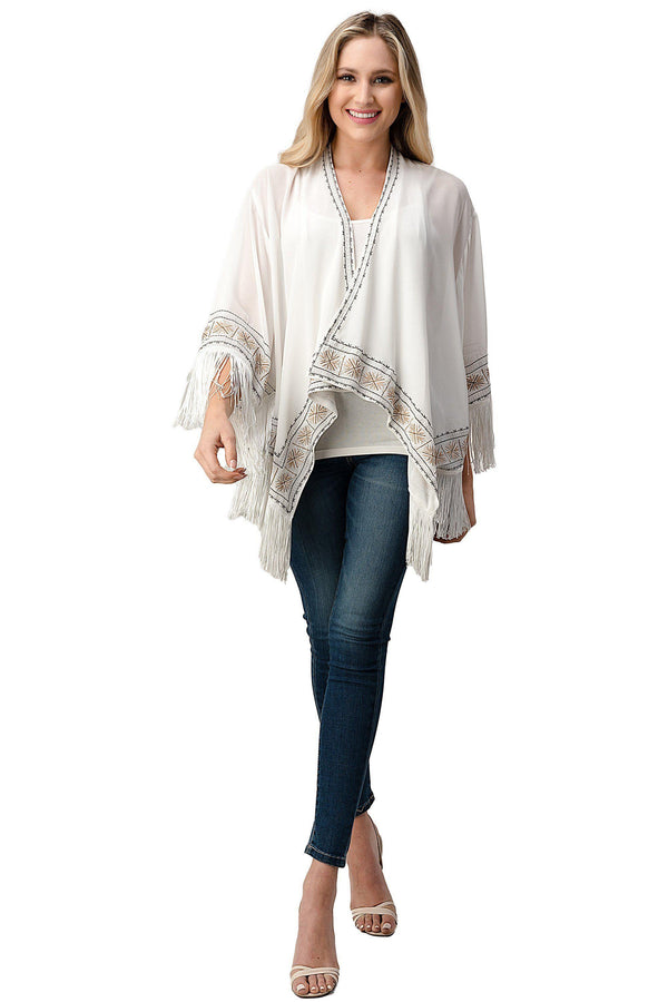 Beaded With Tassel Hemmed Cover Up Kimono Cardigan