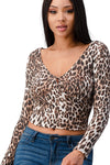 Cute and flirty long sleeve surplice top, made from a leopard printed brushed hacci knit fabric. - MILEY + MOLLY