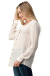 Ruffled Neck Button Front Shirts With Long Sleeves