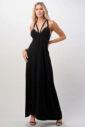 Strappy V-Neck Maxi Dress with Flowy Silhouette