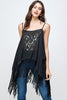 Embellished Fringe Hem Spaghetti Strap Top