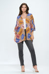 Tropical Leaf Print Open-Front Kimono Cardigan