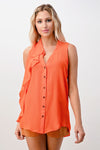 Sleeveless Button-Up Ruffle Blouse