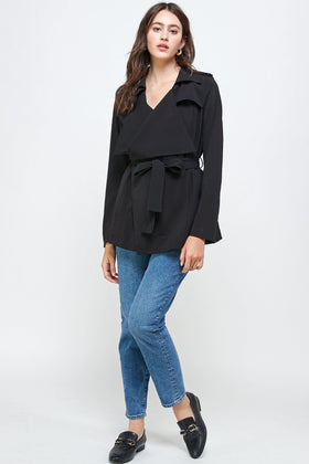 Lightweight Open-Front Drape Jacket with Shoulder Tabs